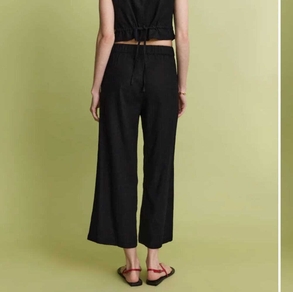 Fifteen Twenty Embroidered Black Linen Pants LARGE Wide Leg Beach Vacation $207